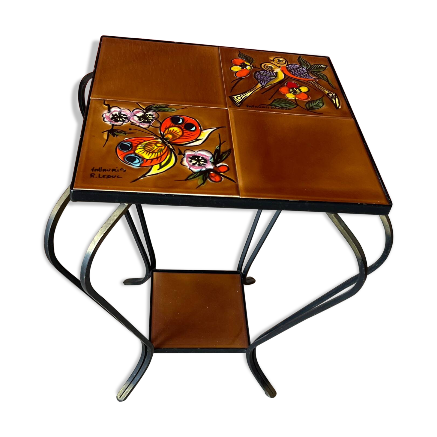 Ceramic & wrought iron table R.Leduc Vallauris