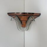 Art deco corner wall light, copper and glass, France 1930