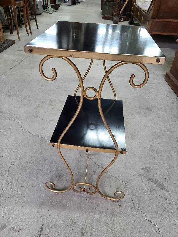 Petite sellette a 2 niveaux en metal et bois 1960