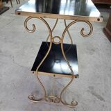 Petite sellette a 2 niveaux en metal et bois 1960
