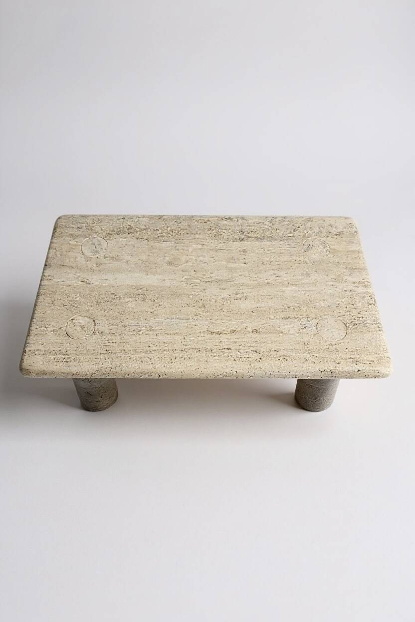 Travertine coffee table signed by Angelo Mangiarotti for Up&Up - 1970