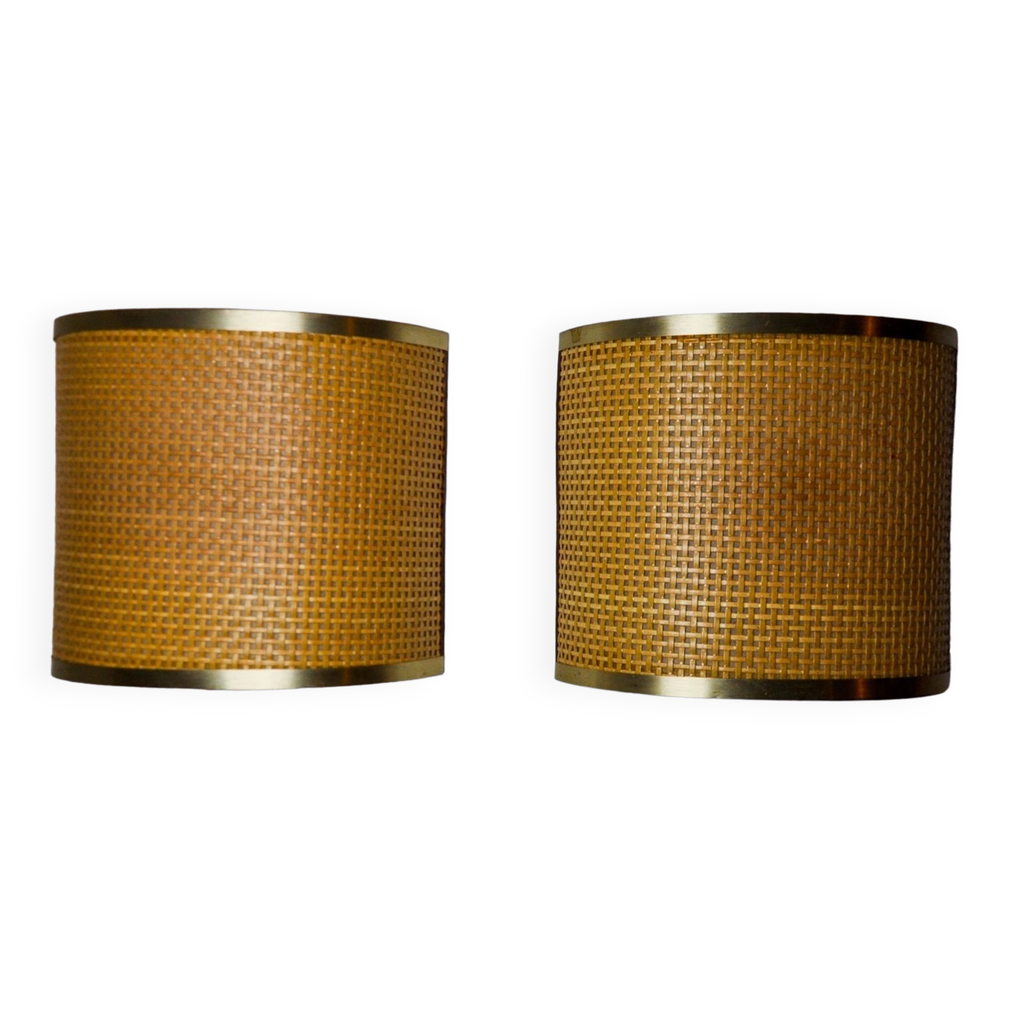 Pair of rattan and brass appliques, Italy, 1960