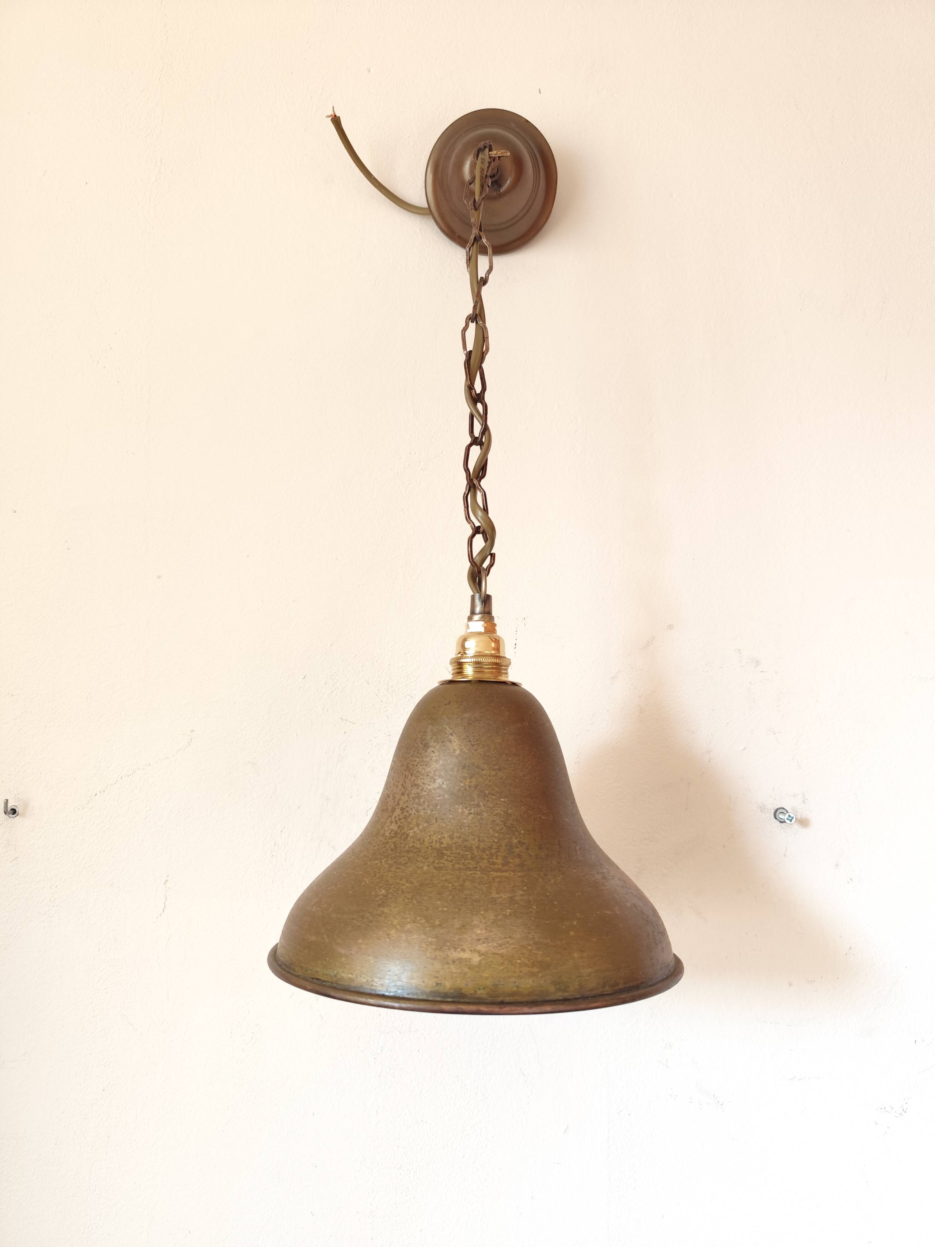 Suspension  abat-jour en laiton - lustre cloche métal bronzé