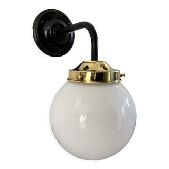Vintage wall lamp white opaline globe