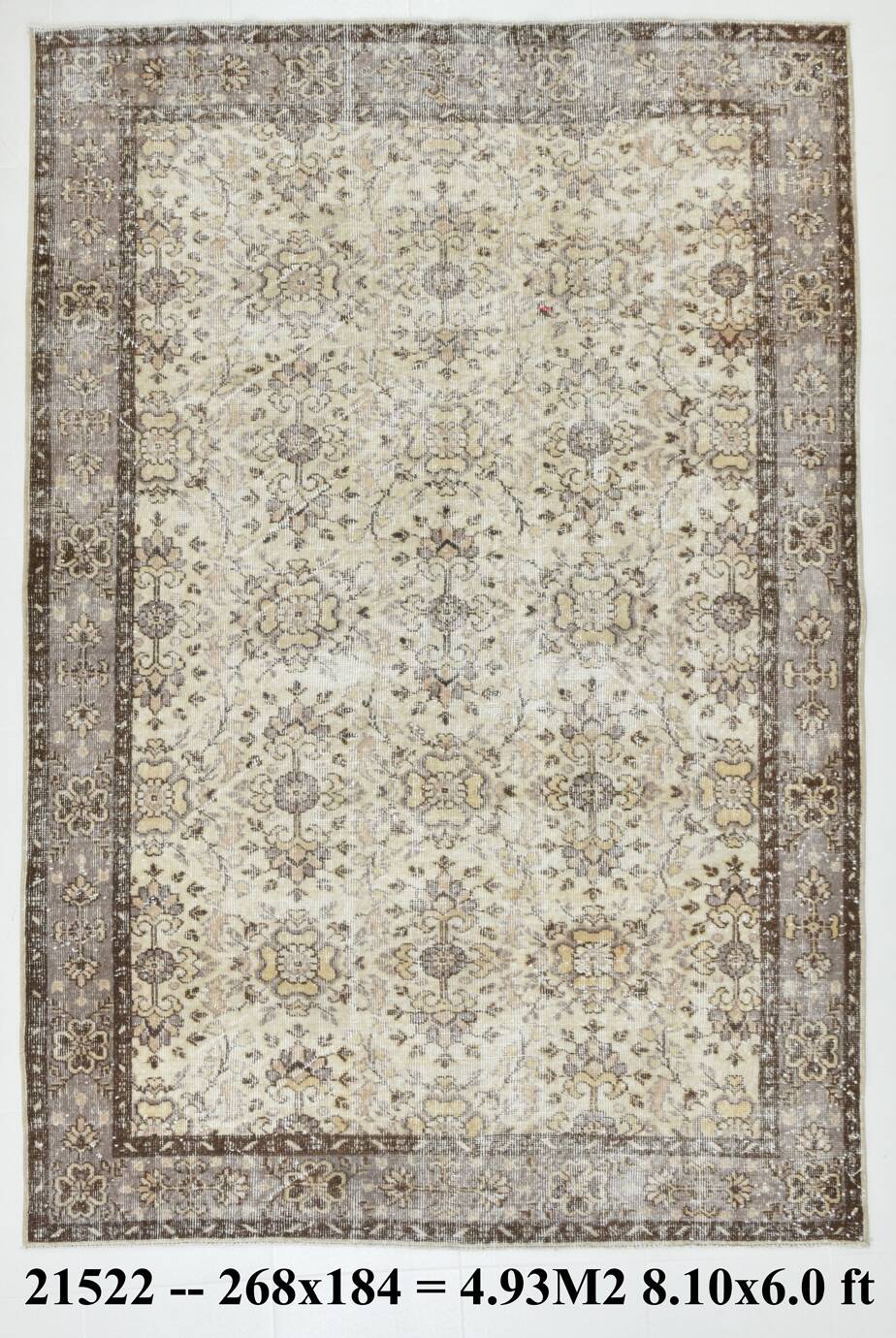 Vintage Brown & Beige Floral Bordered Rug, 184x268Cm