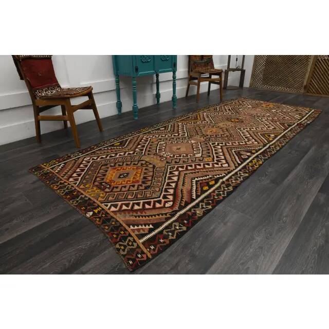 1970s Vintage Turkish Oushak Handmade Wool Cotton Orange Runner Rug 132X341