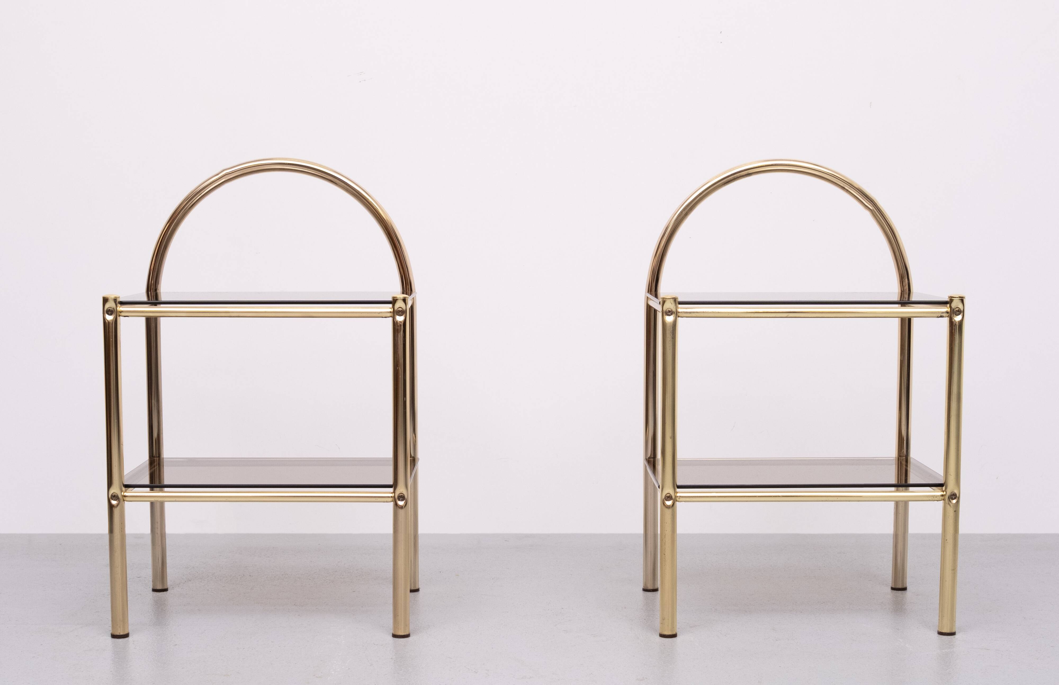 Pair brass bed side tables 1970s France