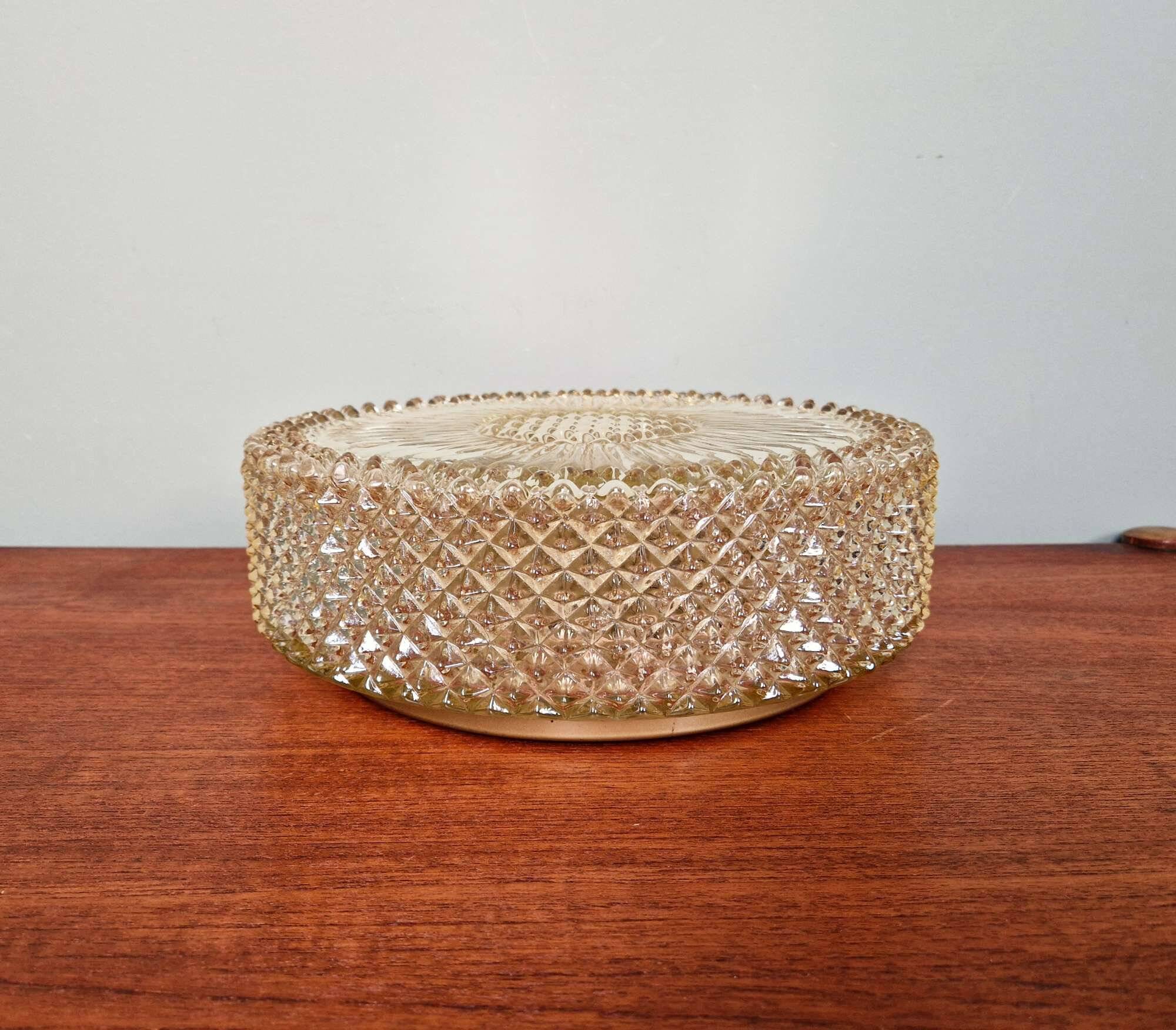 Plafonnier ou applique murale en cristal ambré et métal doré, 1970