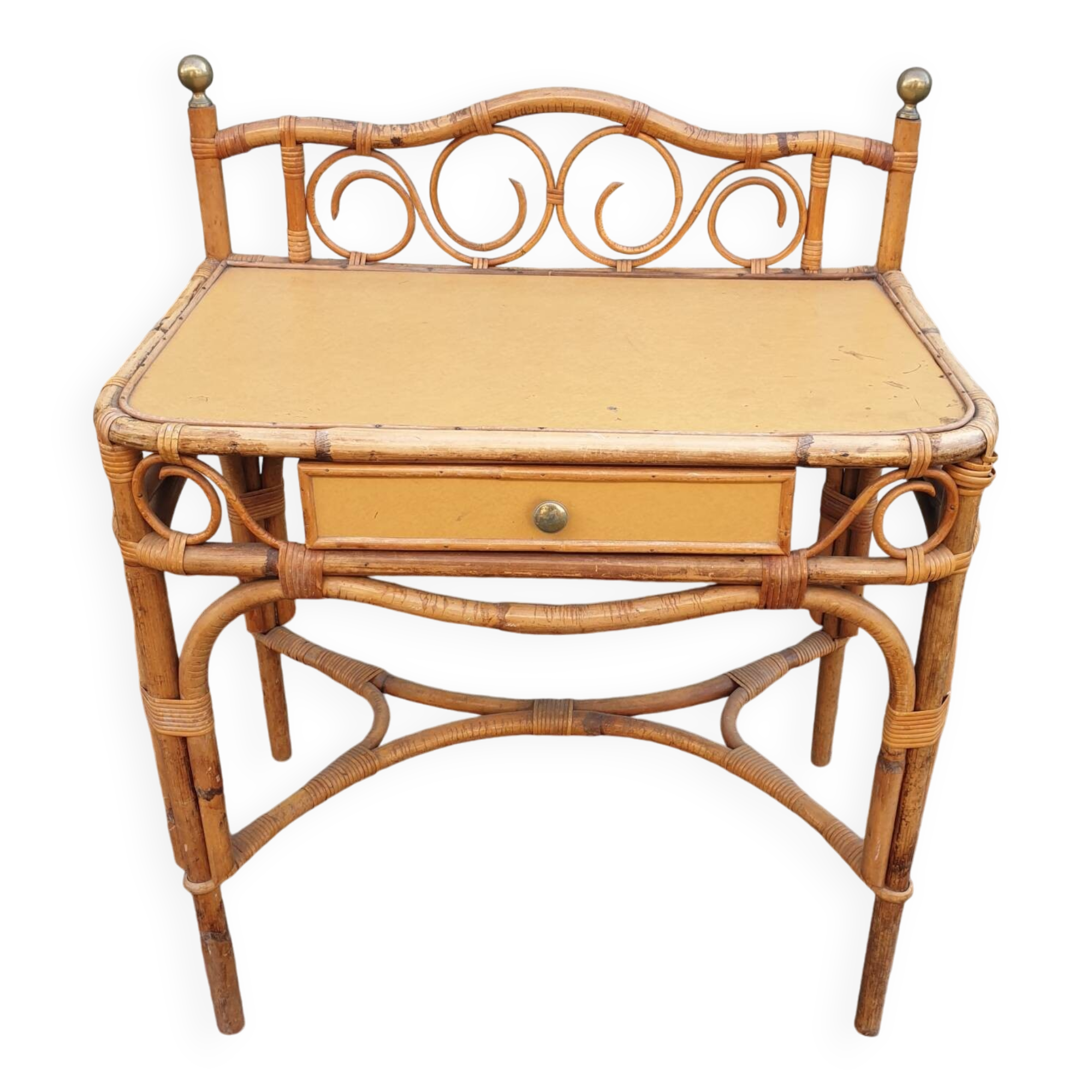 Bamboo and rattan side table, 1950s-1960s