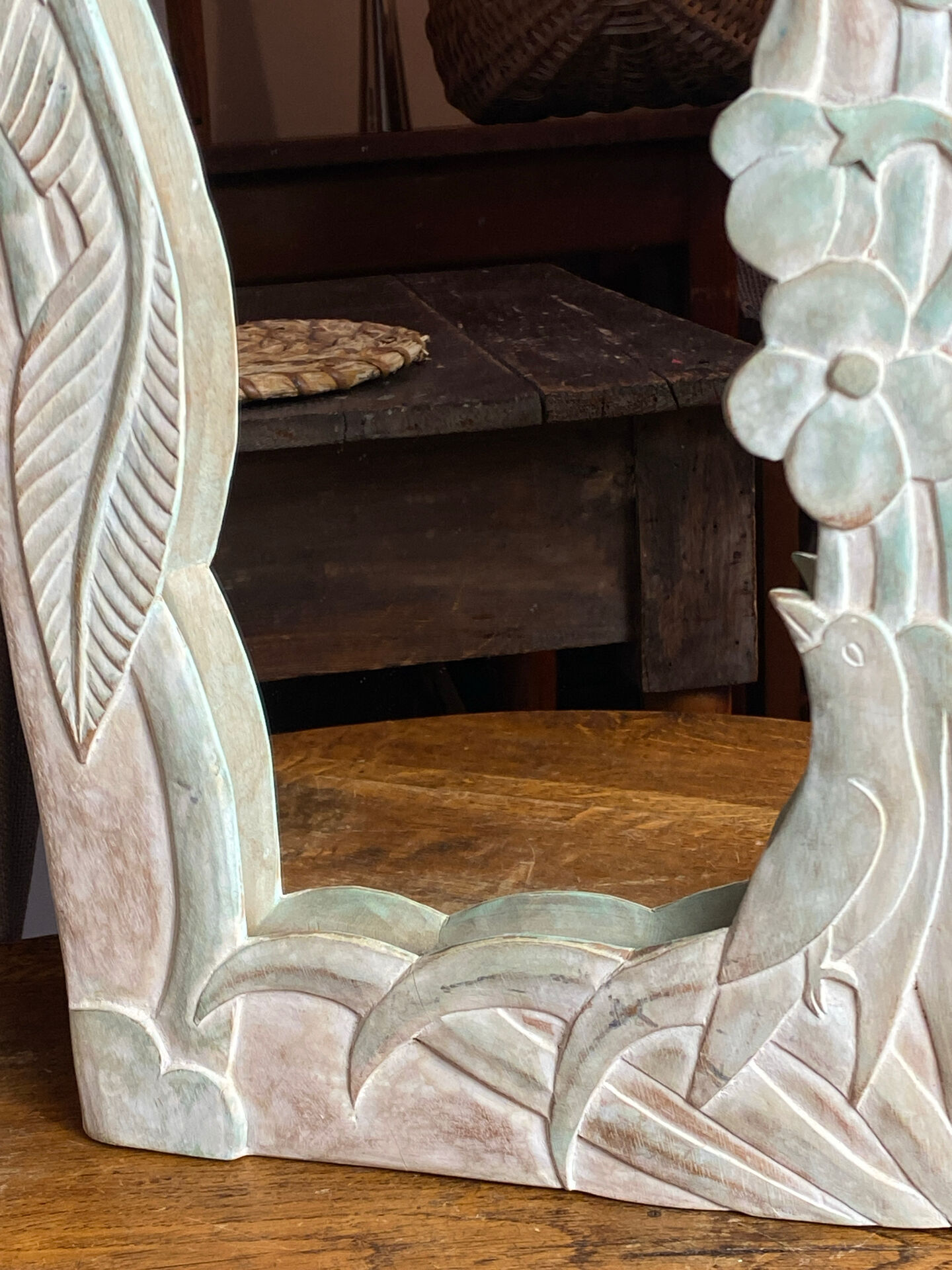 Carved wooden mirror