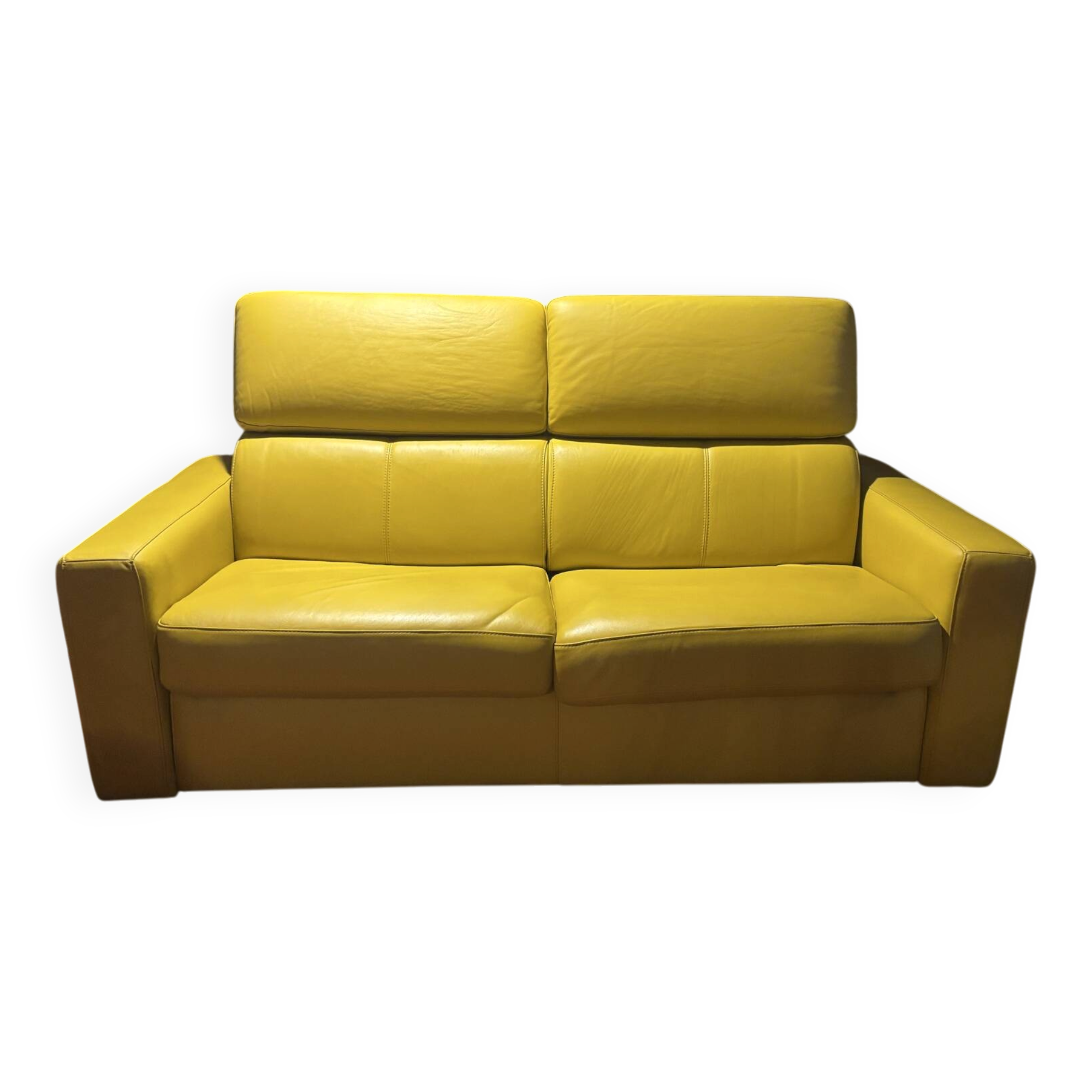 Yellow leather convertible sofa made in Italy.