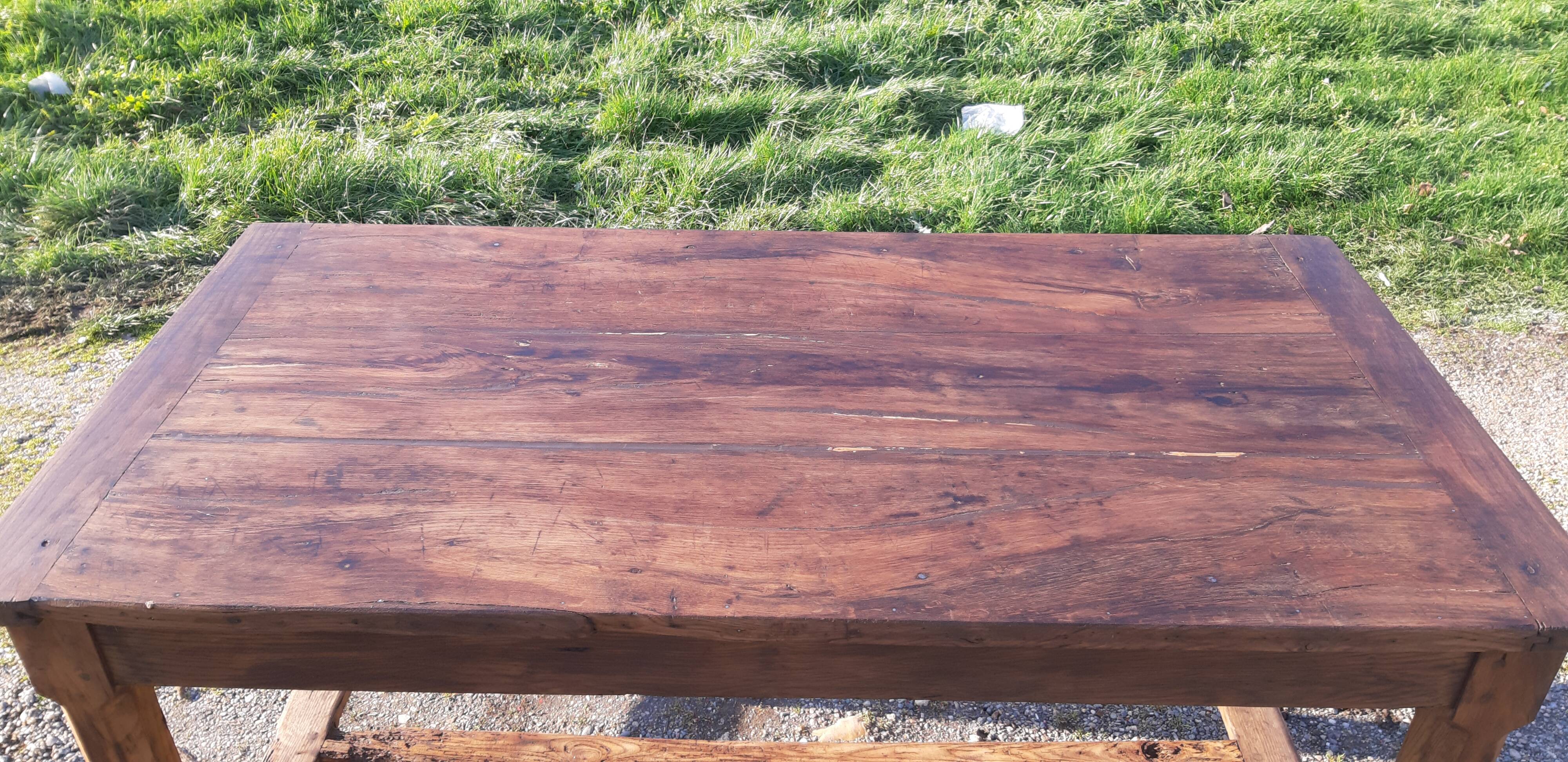 Country farm table xixth in chene, 2 drawers