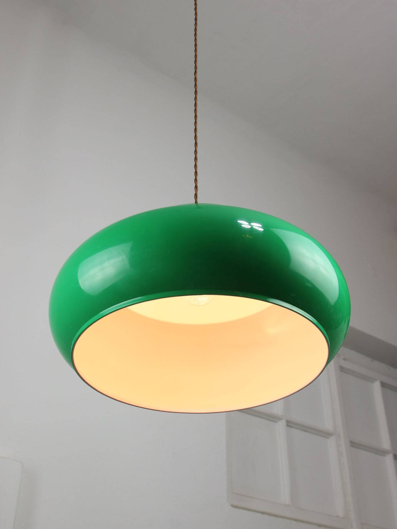 Vintage Green Italian Pool Table Lamp in Brass and Plastic