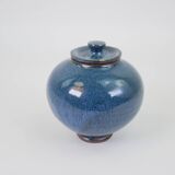 Small blue ceramic box with signed lid