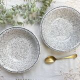 2 Italian earthenware soup plates with black and white speckling
