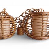Mid-Century Globe Pendant Lamps, Bamboo & Rattan, c. 1960s