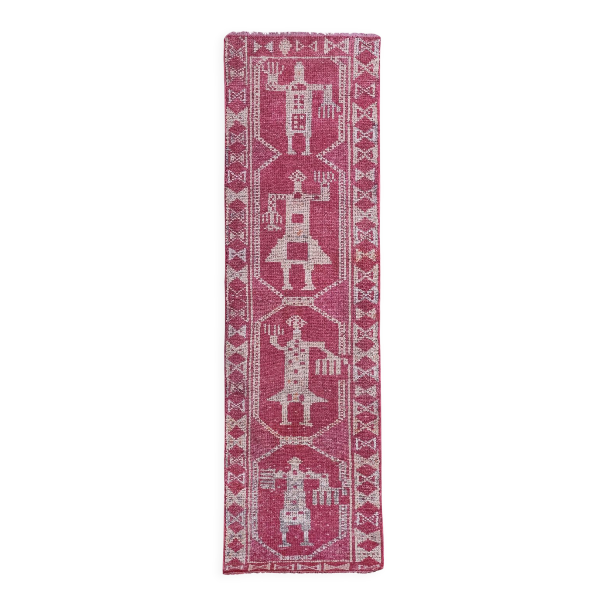 Vintage Turkish rug from Oushak, hand-woven 87x302 cm