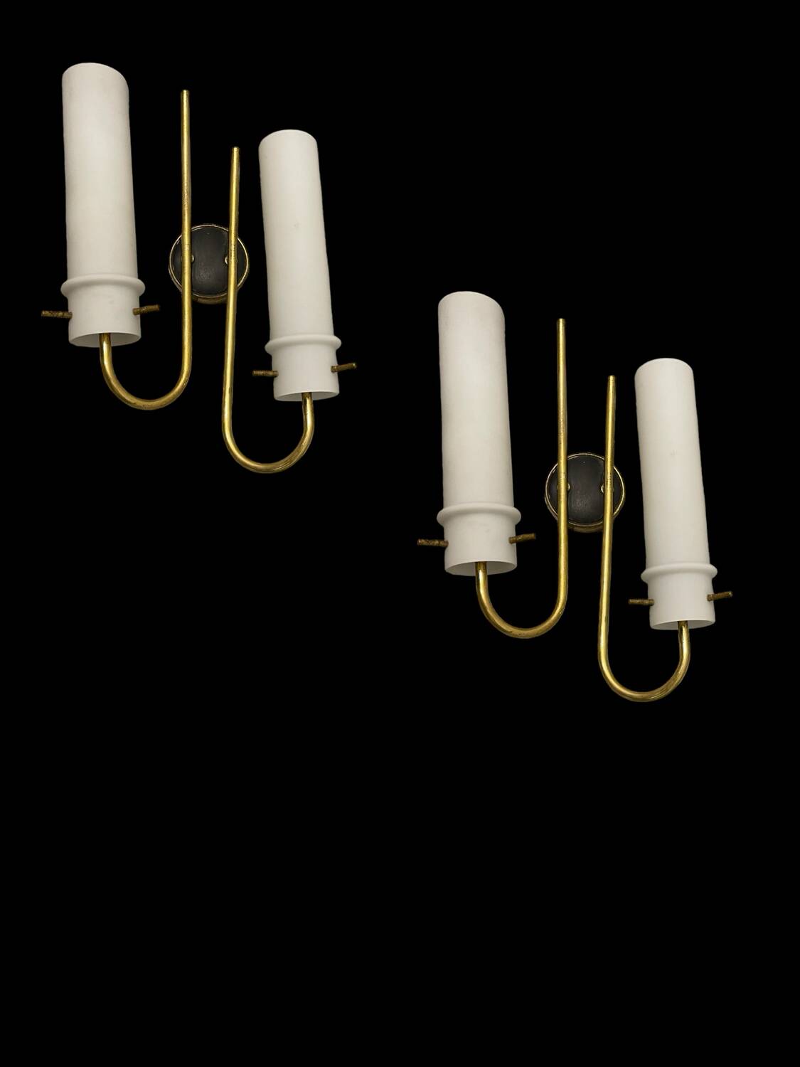 Brass Opaline Glass Sconces Set of 2 1950’s