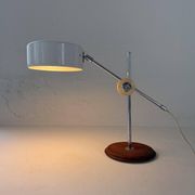 Vintage Midcentury desk lamp in brown leather and chrome Atelje Lyktan, Sweden