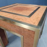 Pair of brass and burl wood side tables, 1980s