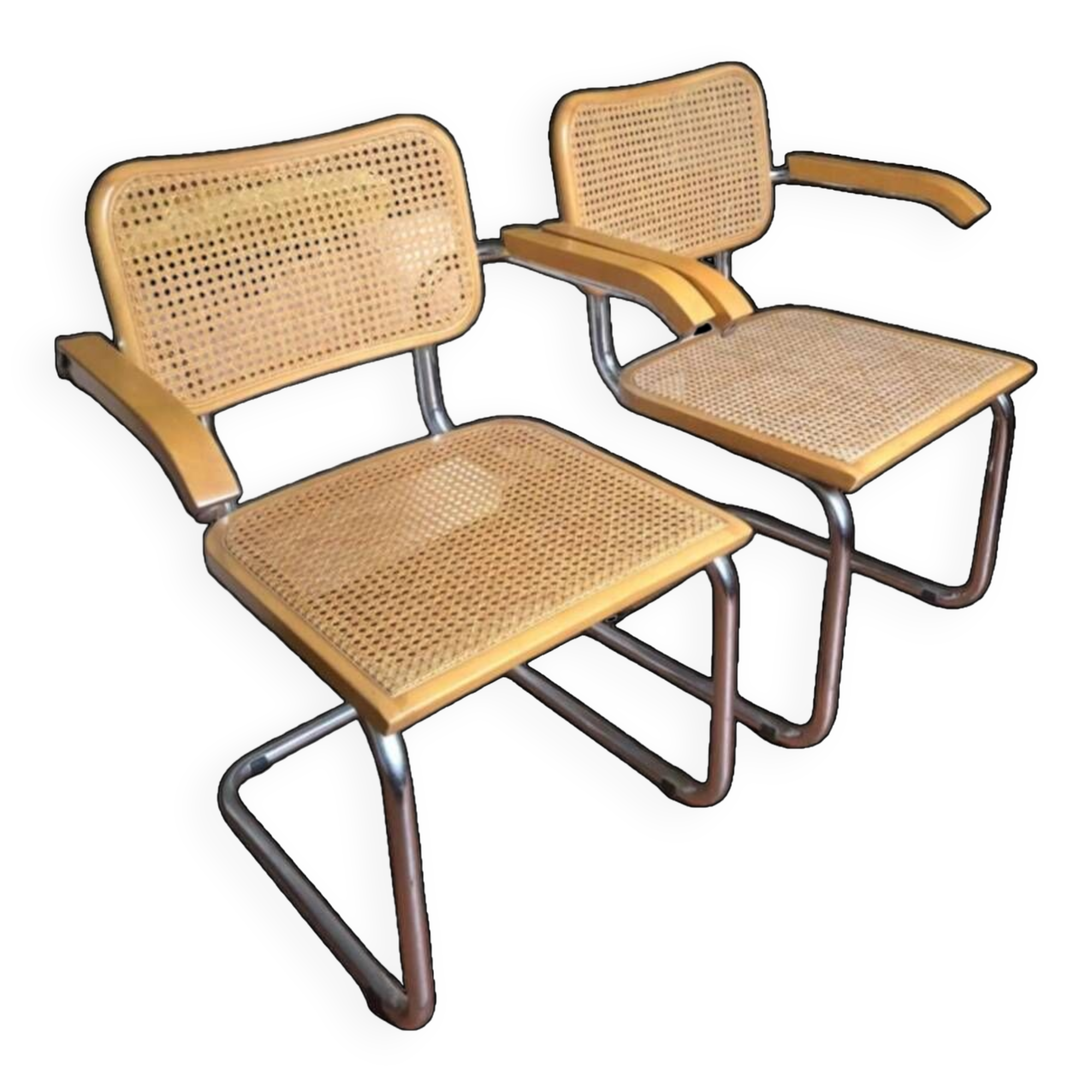 Pairs of Cesca B64 armchairs with armrests by Marcel Breuer