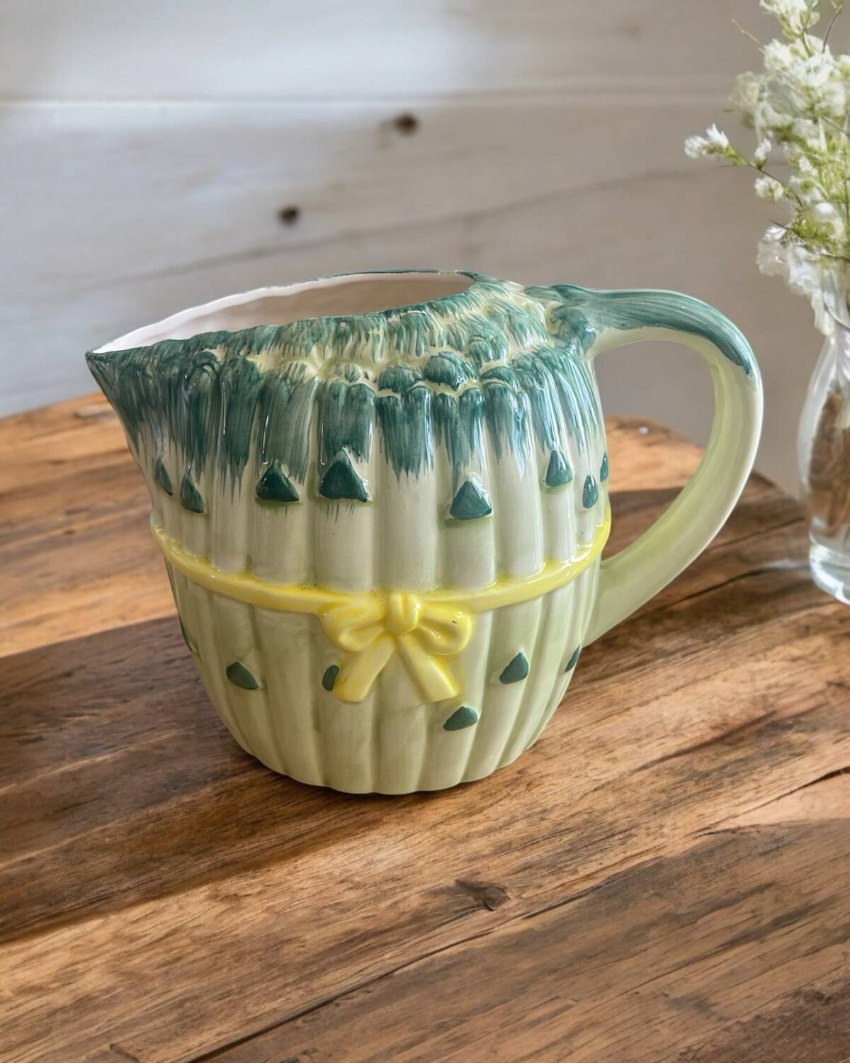 Vintage ceramic asparagus bunch carafe pitcher for country kitchen decor