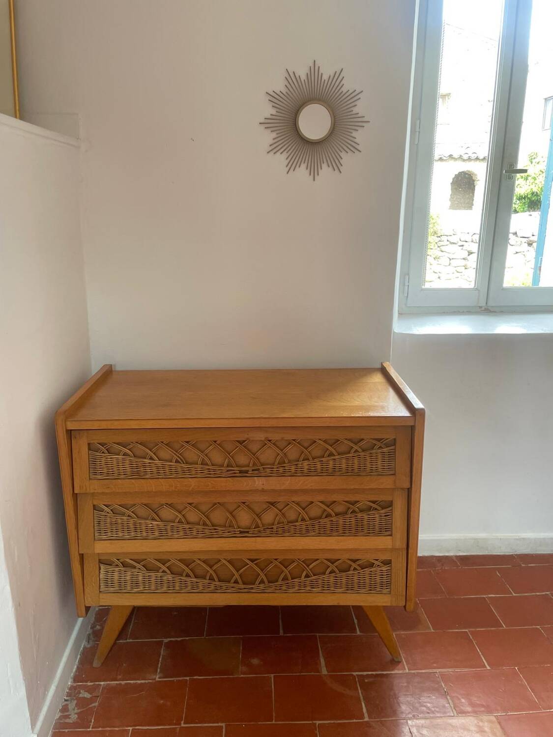 Vintage chest of drawers with compass feet