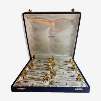 Coffret de 12 porte -couteaux art nouveau céramique dorée papillons