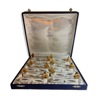 Coffret de 12 porte -couteaux art nouveau céramique dorée papillons