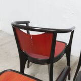 Set of 6 Baumann Diese model armchairs, Pagnon Pelhaître design, Wenge and red color