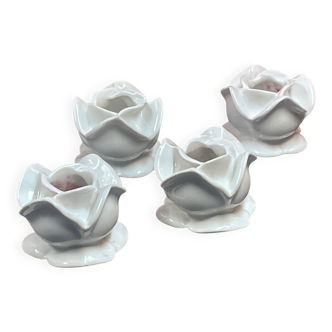 Set of 4 white porcelain table candle holders