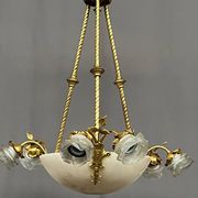 Art Deco chandelier. Marble, solid gilded bronze.
