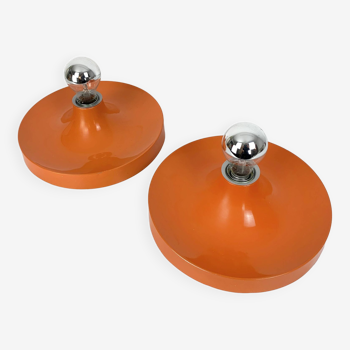 Pair of Space Age Teka wall lights, Germany in aluminum, Flush, Disc, 1960-70