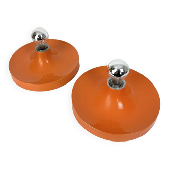 Pair of Space Age Teka wall lights, Germany in aluminum, Flush, Disc, 1960-70