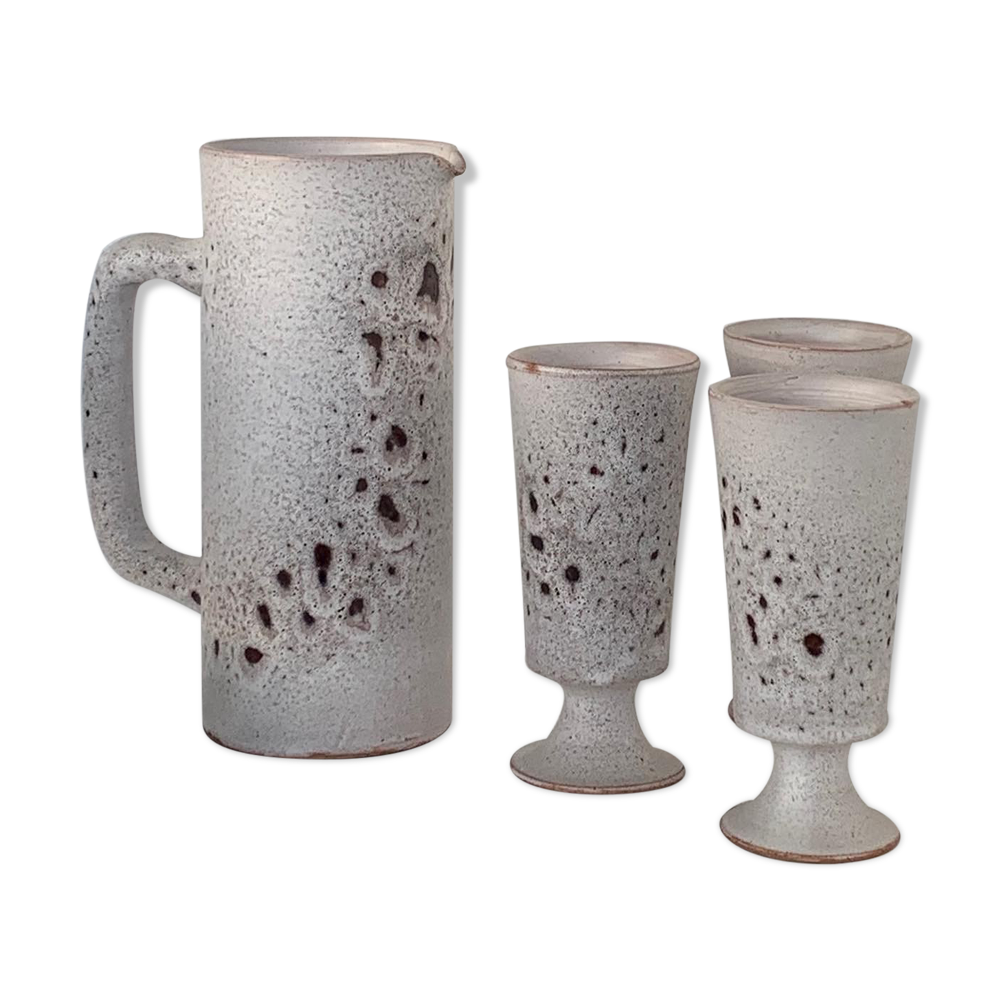 Pitcher and 5 ceramic mazagrans from Vallauris