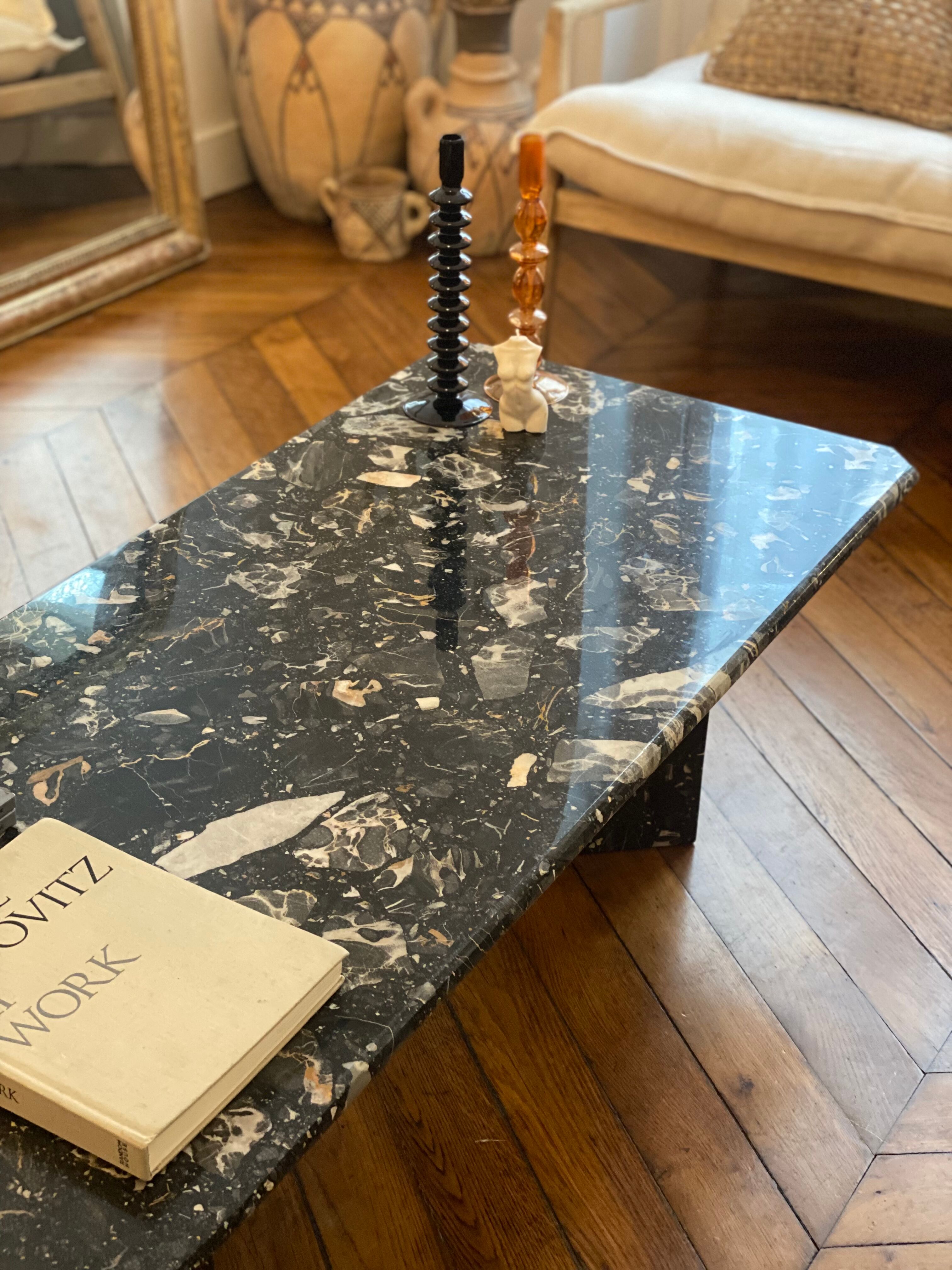 Minimalist design table in black marble Vintage Terrazzo