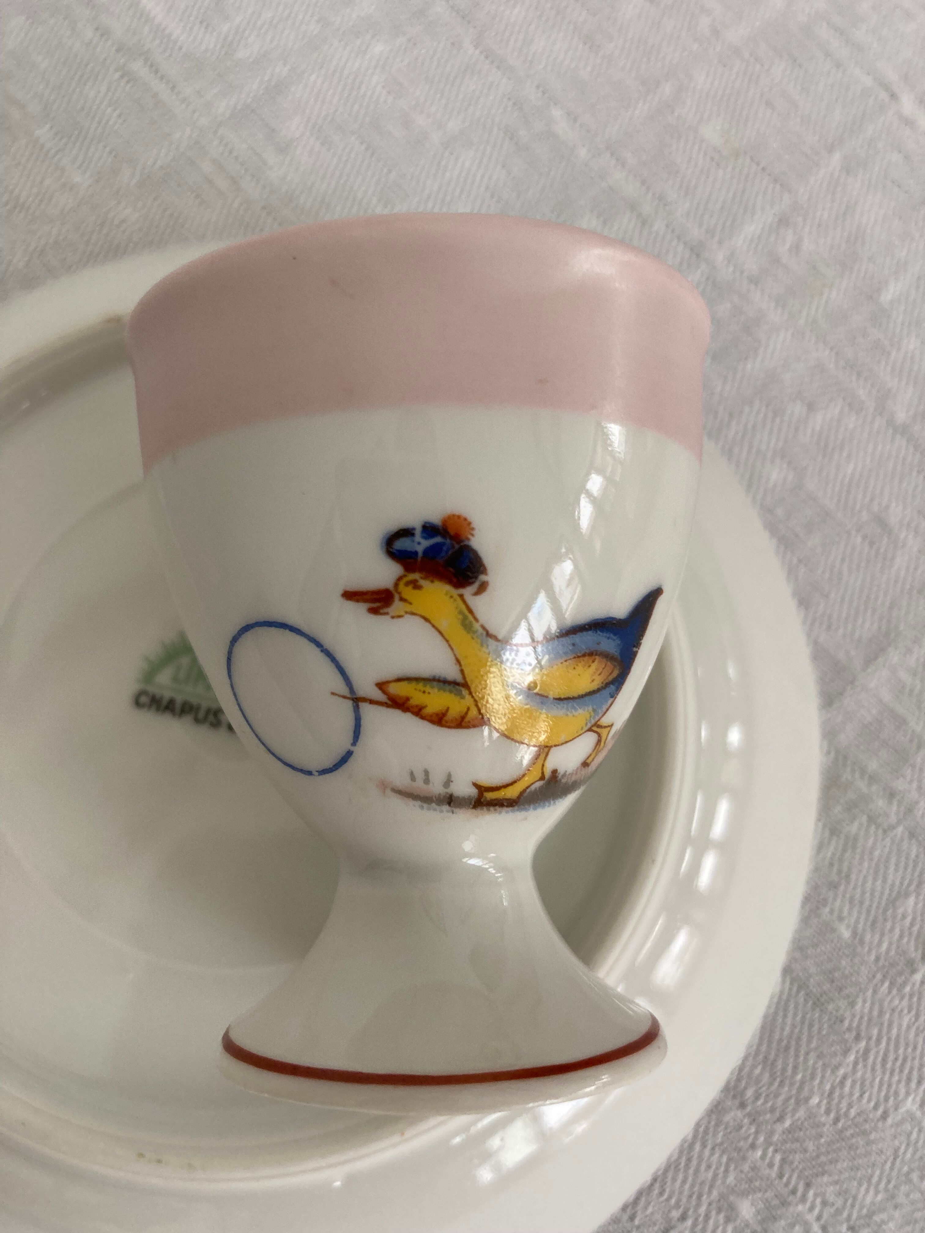 Set cockerel saucer children porcelain Limoges Chapus