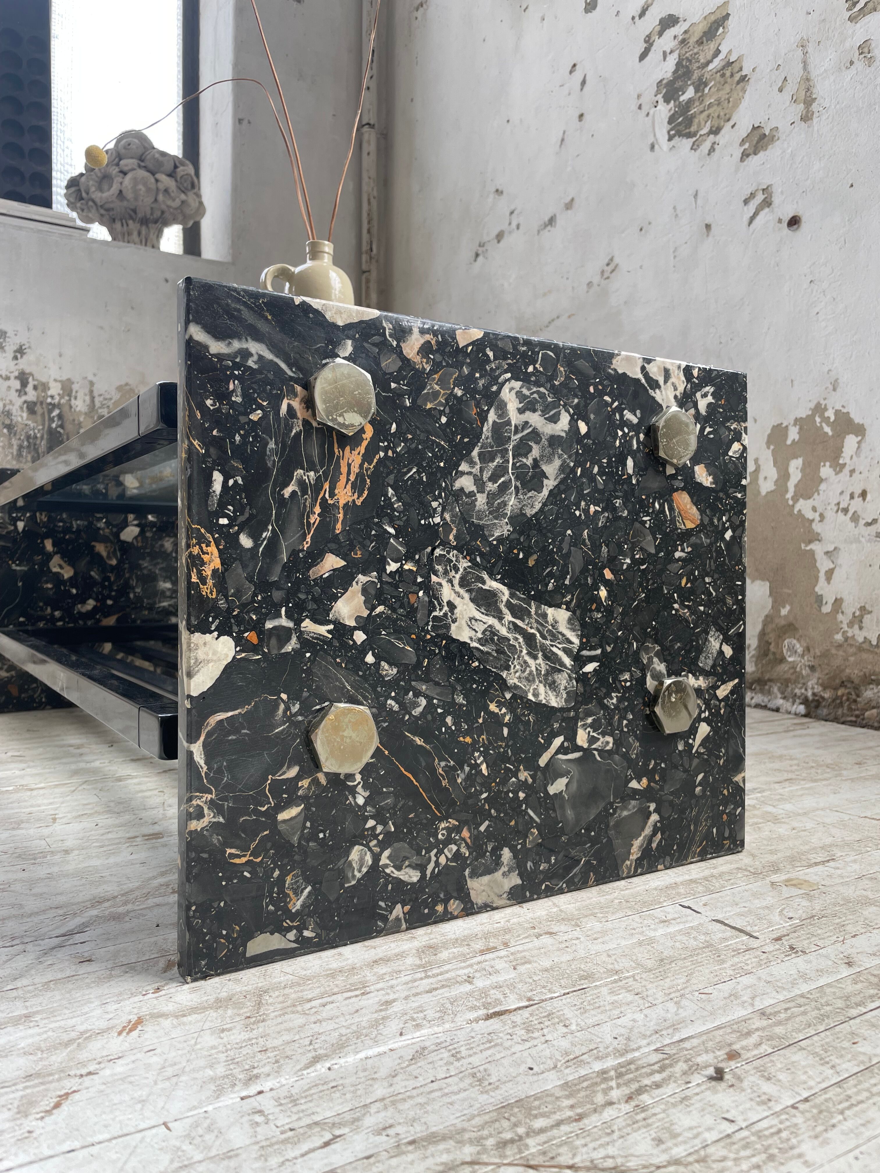 Coffee table year 80 Italian marble and glass