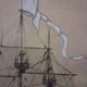 Drawing of an 18th-century ship, enhanced impression with gouache, Durand-Chapron.