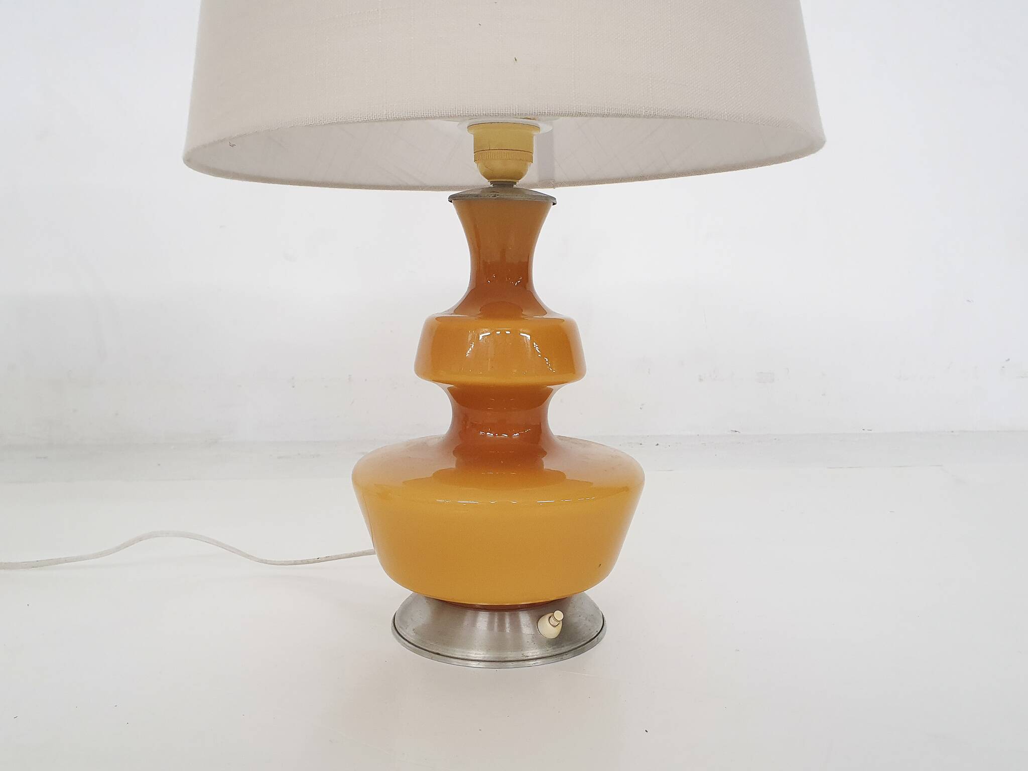 Set of two mid-century yellow glass table lights, Belgium 1960's