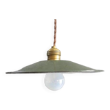 Old pendant light in green enameled sheet metal