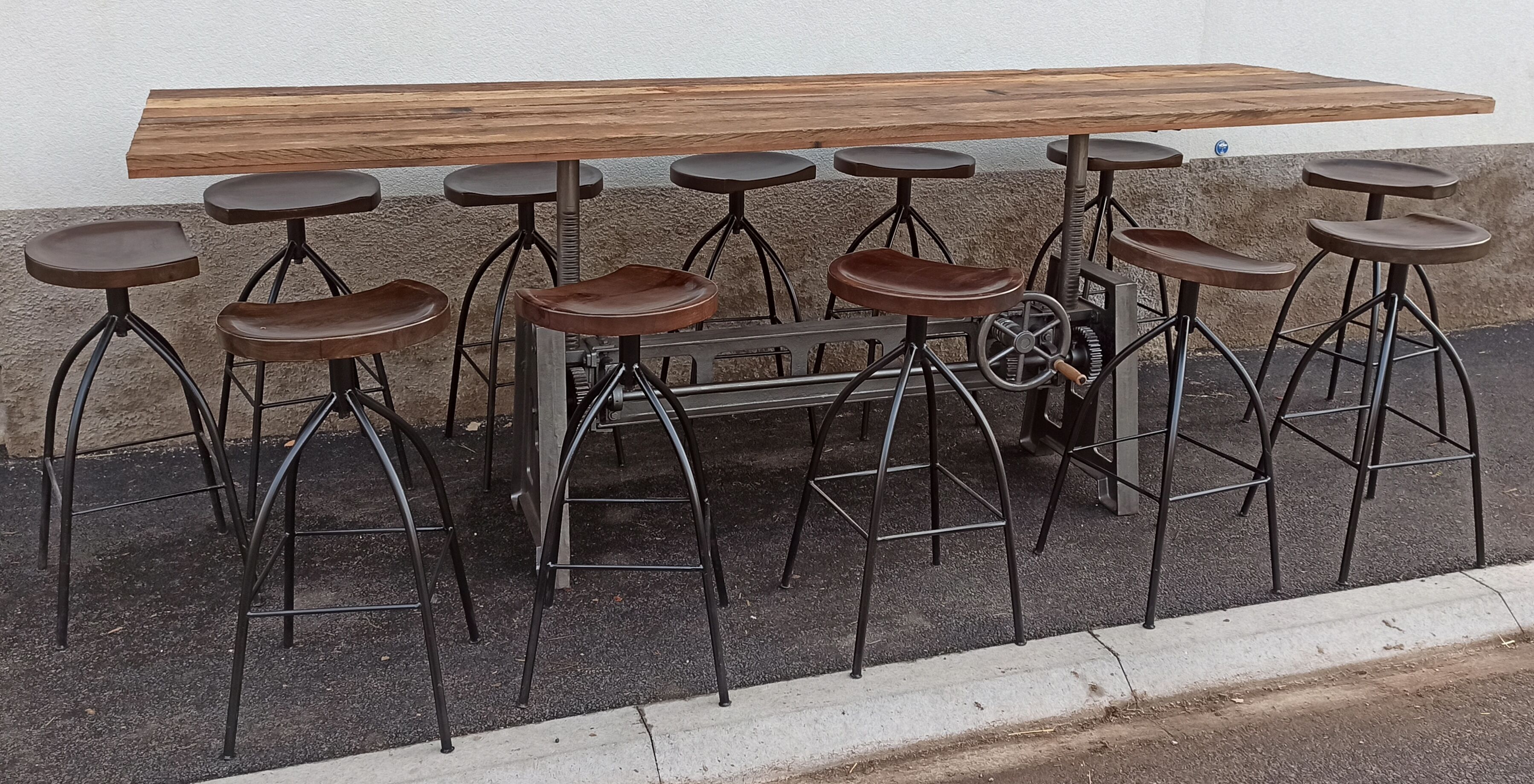 Adjustable dining table set and bar stools