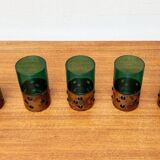 Drinking glasses in green glass and copper in mid-century style by Nanny Still, 1960s, set of 5.