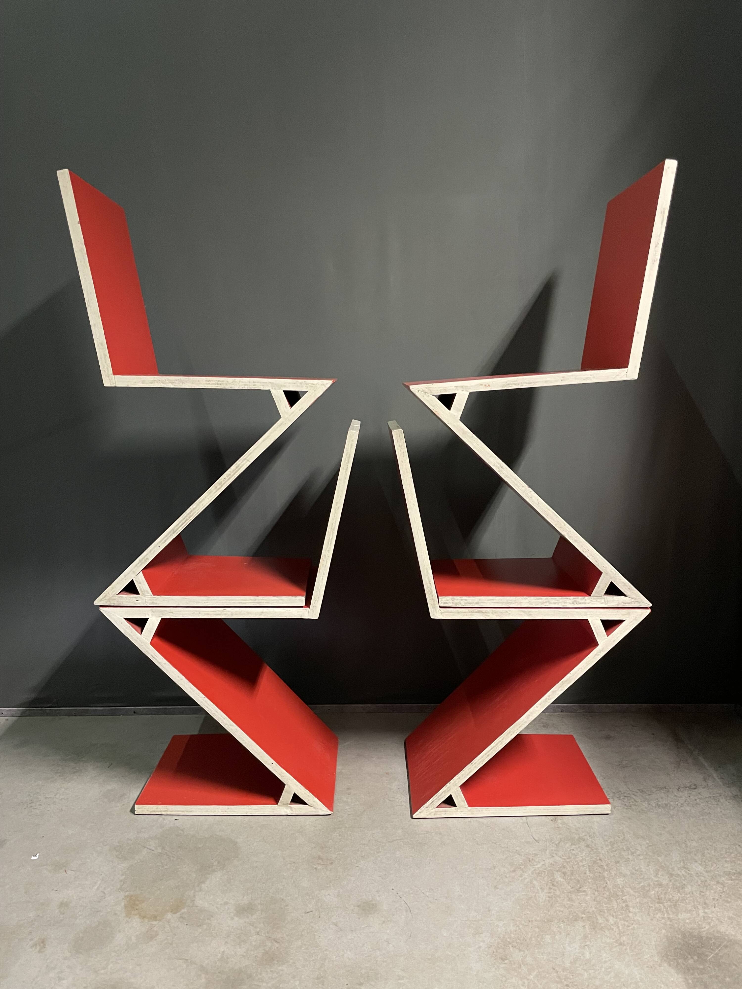 Set of 4 Zig Zag chairs, 1990's