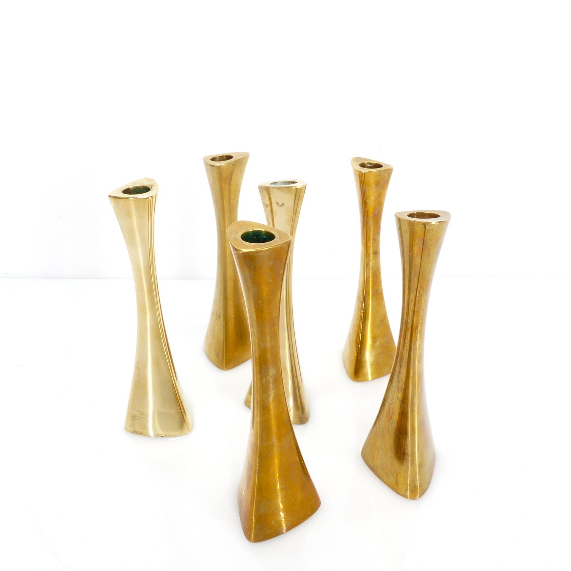 6 Ytterberg solid brass candlesticks for BCA Eskilstuna, Sweden, circa 19