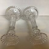Pair of Val Saint Lambert candlesticks with diamond tips