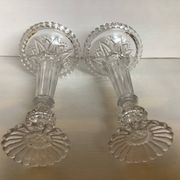 Paire de bougeoirs en cristal Val Saint Lambert décor pointes de diamant