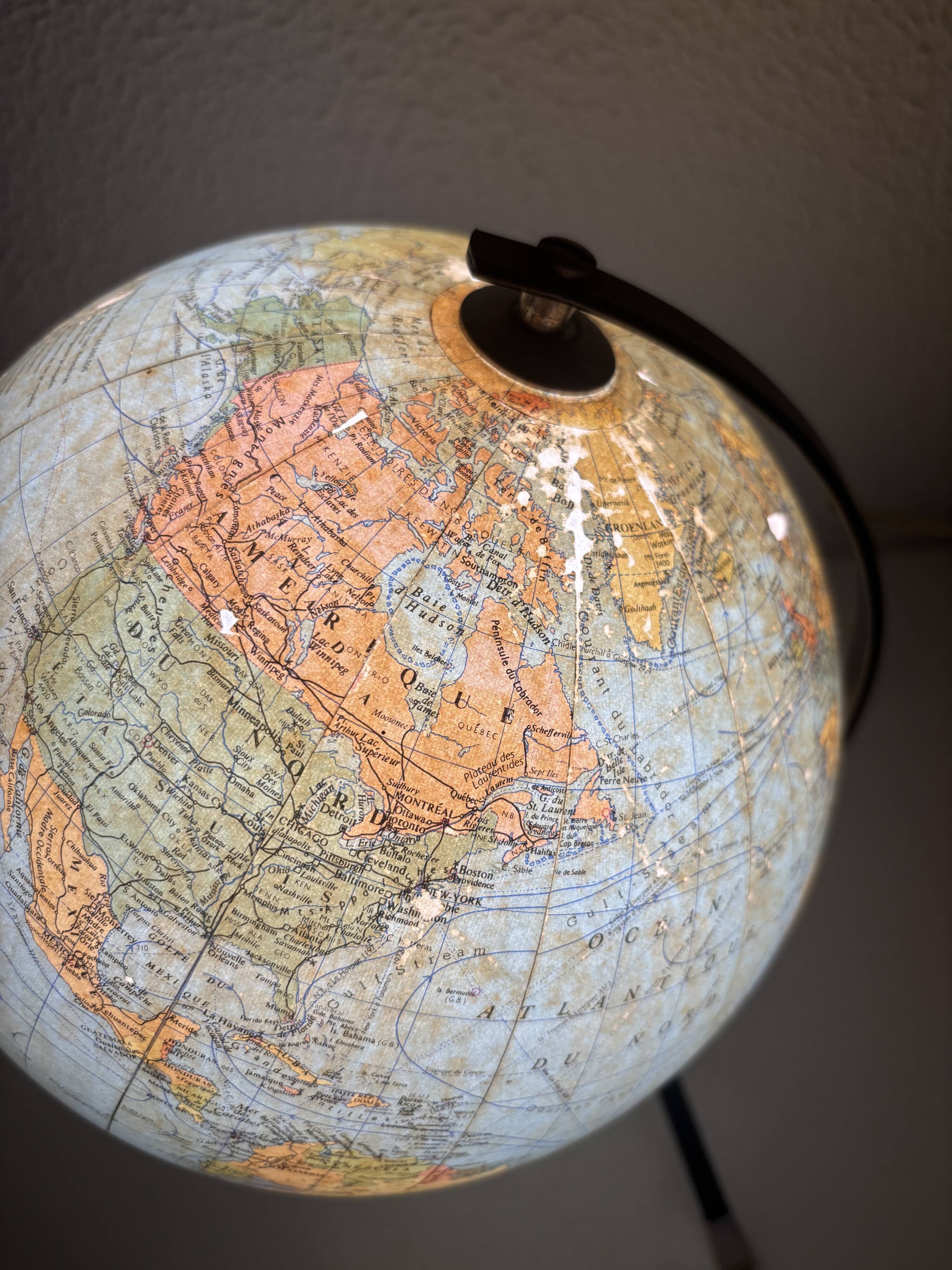 Vintage globe 1962 terrestrial world map glass tripod Taride - 28 cm
