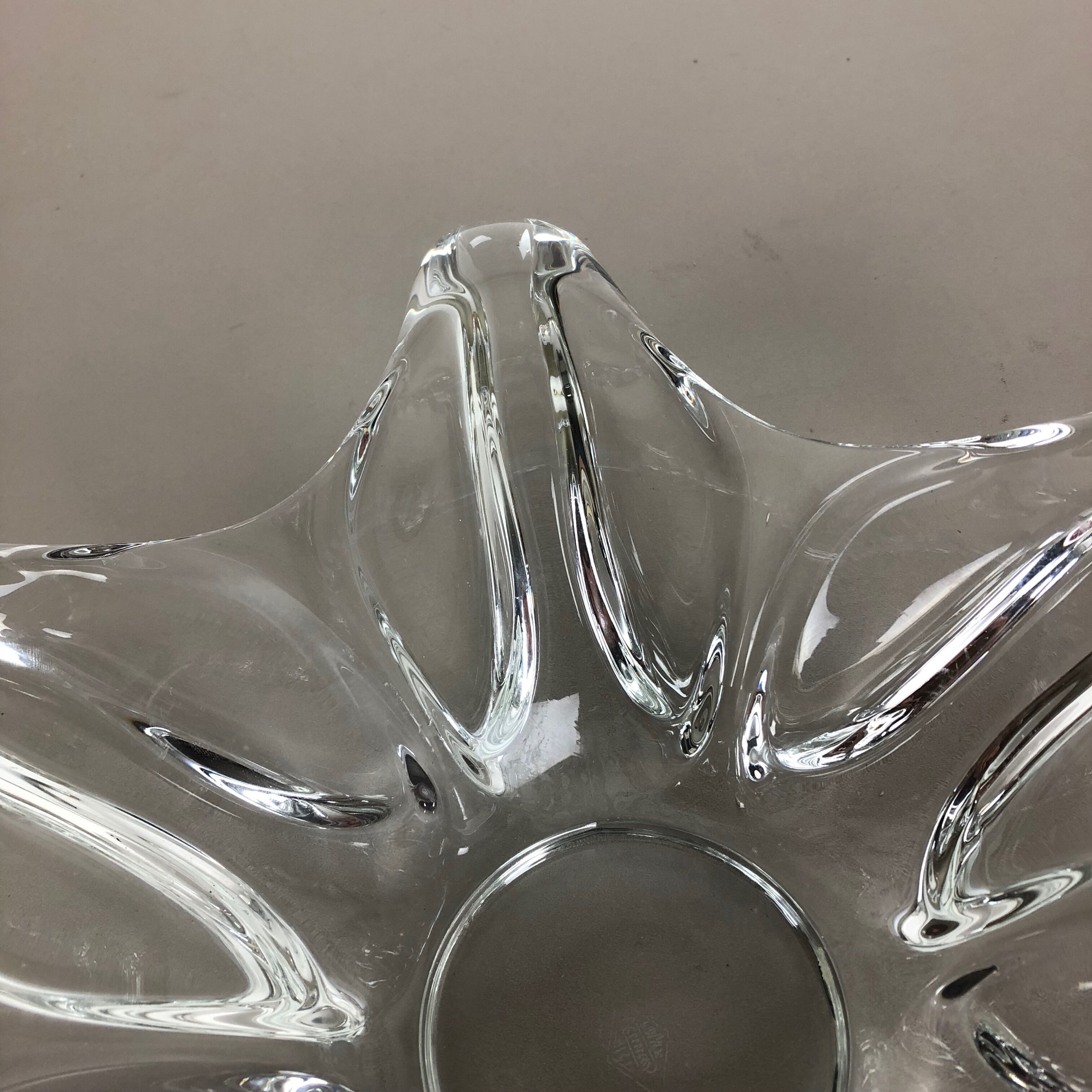 Large French Floral Crystal Glass Shell Bowl by Art Vannes, France, 1970s