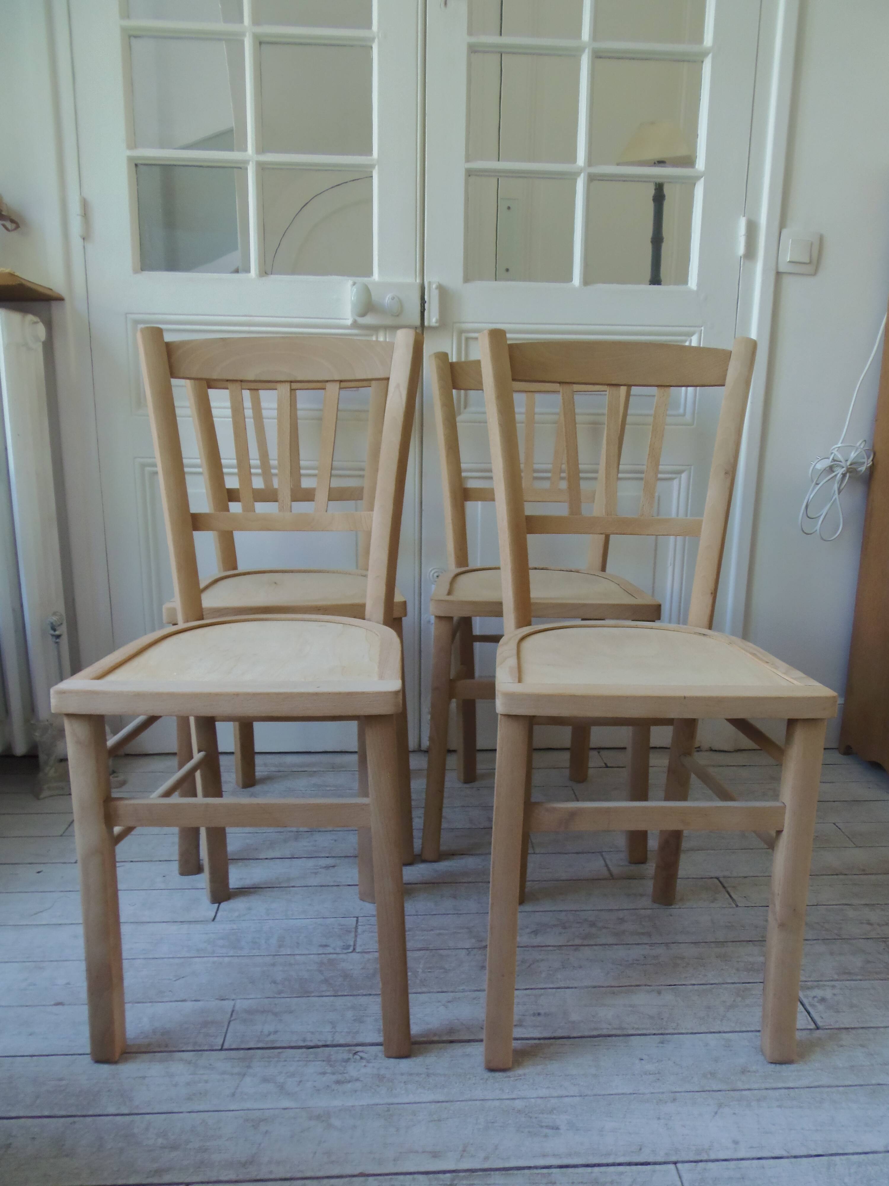 4 vintage bistro chairs in waxed beech.